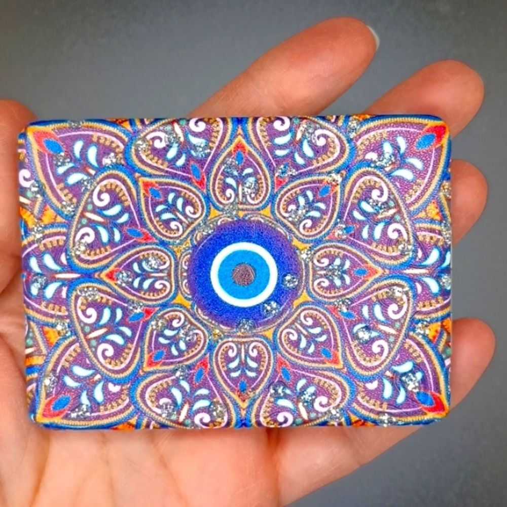 Compact mandala Evil eye of travel mirror